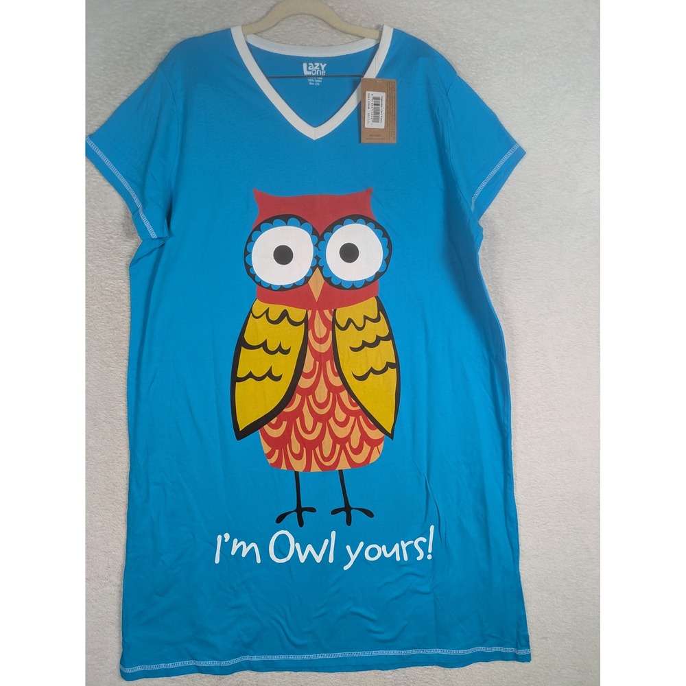 NEW Lazy One Nightshirt Women's L/XL Blue I'm Owl Yours V-Neck Short Sleeve
